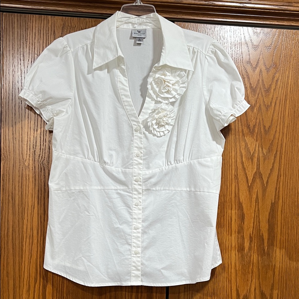 Worthington Cream Button Down Shirt with Floral Details